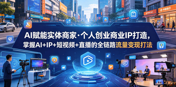 AI赋能实体商家·个人创业商业IP打造,掌握AI+IP+短视频+直播的全链路流量变现打法-优优云创网