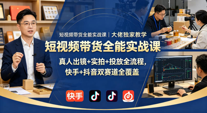 短视频带货全能实战课｜大佬独家教学，真人出镜+实拍+投放全流程，快手+抖音双赛道全覆盖-优优云创网