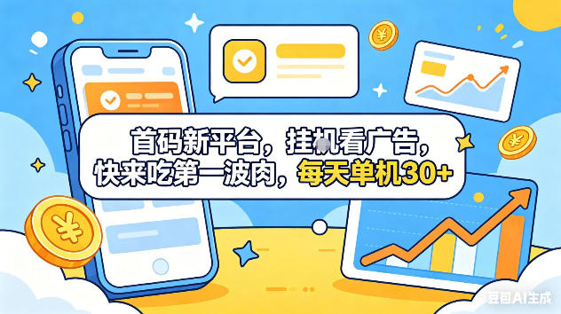首码新平台,挂G自动看广告,快来吃第一波肉,每天单机30+,可矩阵放大【揭秘】-优优云创网