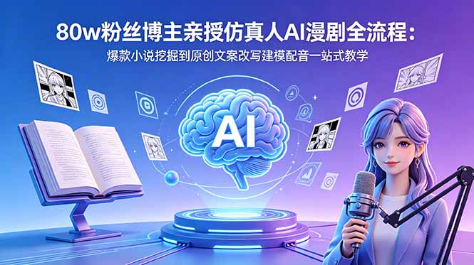 80w粉丝博主亲授仿真人AI漫剧全流程:爆款小说挖掘到原创文案改写建模配音一站式教学-优优云创网
