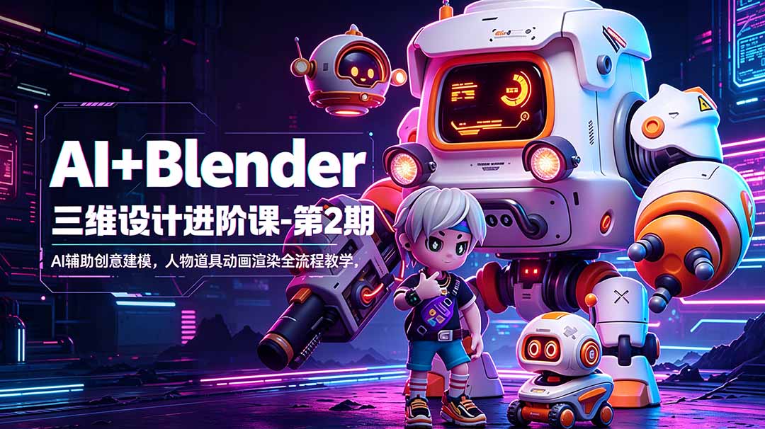 AI+Blender三维设计进阶课-第2期:AI辅助创意建模,人物道具动画渲染全流程教学-优优云创网
