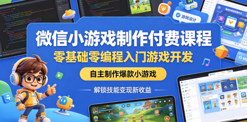 微信小游戏制作付费课程，零基础零编程入门游戏开发，自主制作爆款小游戏，解锁技能变现新收益-优优云创网