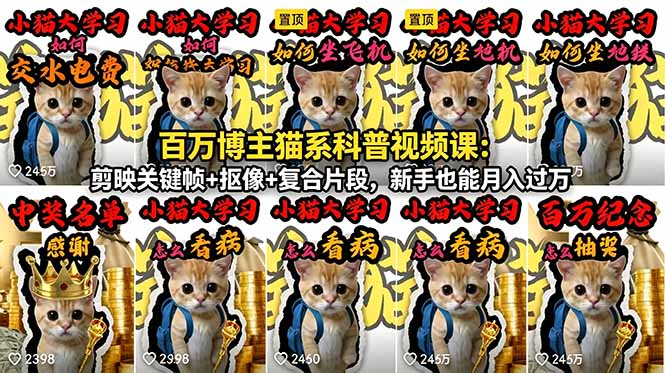 百万博主猫系科普视频课：剪映关键帧+抠像+复合片段，新手也能月入过万-优优云创网