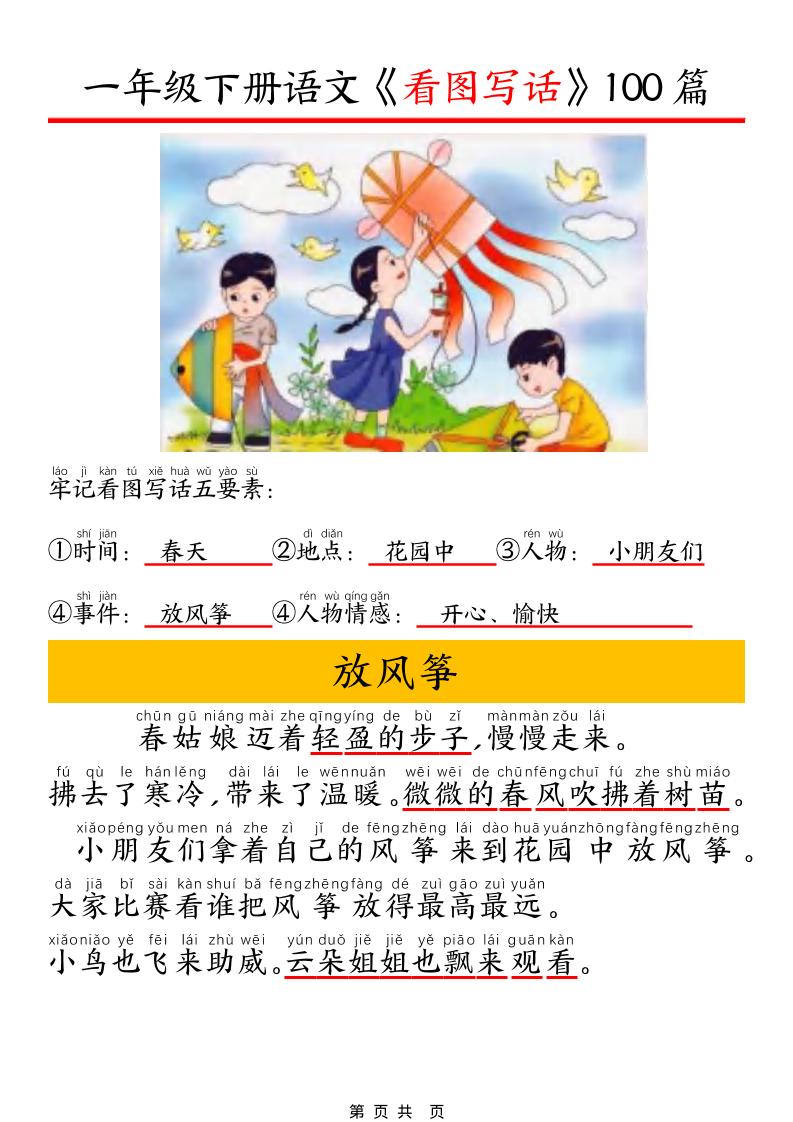 一年级下语文看图写话五要素训练-优优云创网