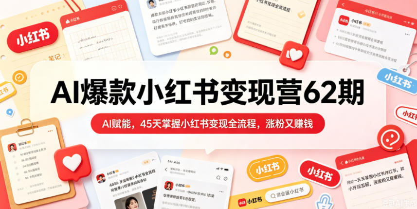 AI爆款小红书变现营62期2026年5月，AI赋能，45天掌握小红书变现全流程，涨粉又賺钱-优优云创网