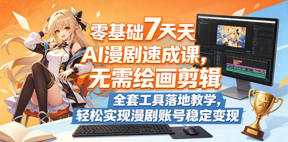 零基础7天AI漫剧速成课，无需绘画剪辑，全套工具落地教学，轻松实现漫剧账号稳定变现-优优云创网
