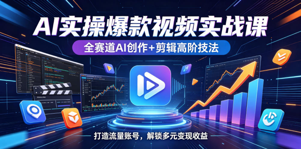 AI实操爆款视频实战课，全赛道AI创作+剪辑高阶技法，打造流量账号，解锁多元变现收益-优优云创网