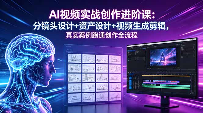 AI视频实战创作进阶课：分镜头设计+资产设计+视频生成剪辑，真实案例跑通创作全流程-优优云创网