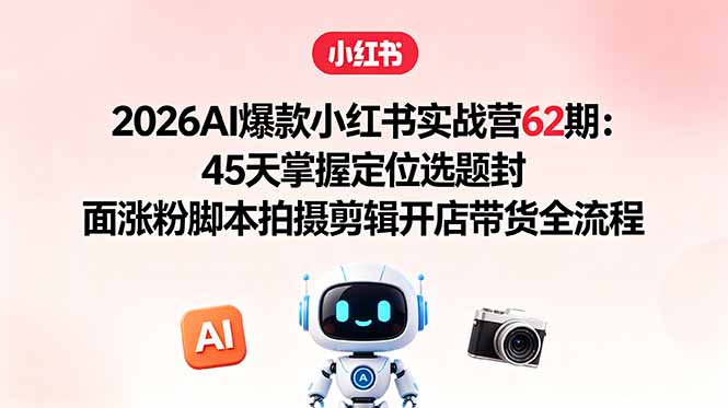 2026AI爆款小红书实战营62期：45天掌握定位选题封面涨粉脚本拍摄剪辑开店带货全流程-优优云创网