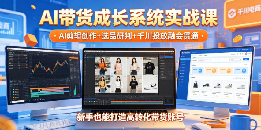 AI带货成长系统实战课，AI剪辑创作+选品研判+千川投放融会贯通，新手也能打造高转化带货账号(更新2026年)-优优云创网