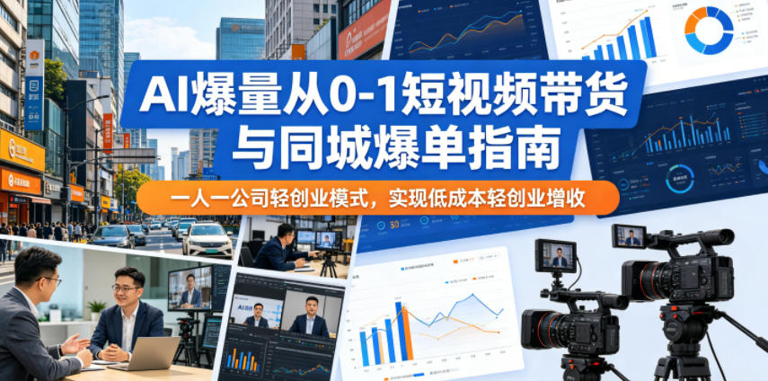 AI爆量从0-1短视频带货与同城爆单指南，一人一公司轻创业模式，实现低成本轻创业增收-优优云创网