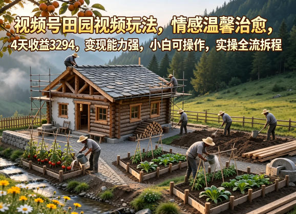 视频号田园视频玩法，情感温馨治愈，4天收益3294，变现能力强，小白可操作，实操全流程拆解-优优云创网