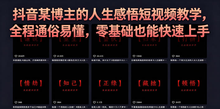抖音某博主的灰太狼人生感悟短视频教学，全程通俗易懂，零基础也能快速上手-优优云创网