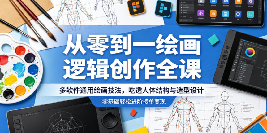 从零到一绘画逻辑创作全课，多软件通用绘画技法，吃透人体结构与造型设计，零基础轻松进阶接单变现-优优云创网