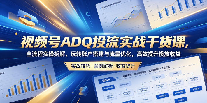 视频号ADQ投流实战干货课,全流程实操拆解,玩转账户搭建与流量优化,高效提升投放收益-优优云创网
