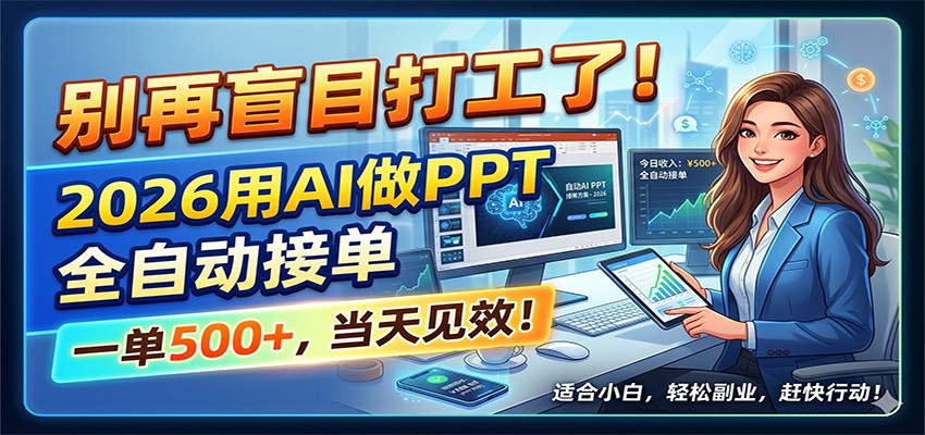别再盲目打工了！2026用AI做PPT全自动接单，一单5张+，当天见效！-优优云创网
