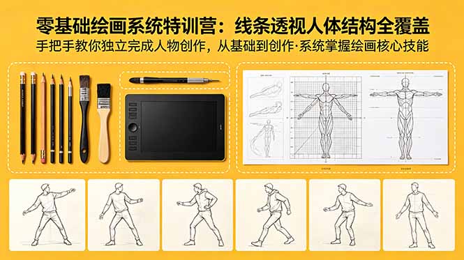 零基础绘画系统特训营：线条透视人体结构全覆盖，手把手教你独立完成人物创作-优优云创网