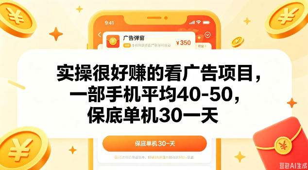 实操很好做的看广告项目，一部手机平均40-50，保底30单机一天【揭秘】-优优云创网