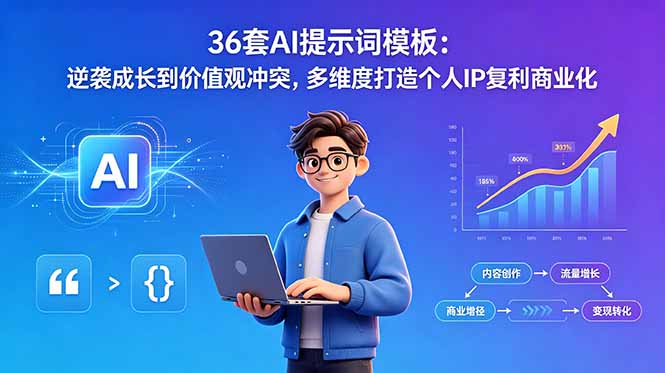 36套AI提示词模板：逆袭成长到价值观冲突，多维度打造个人IP复利商业化-优优云创网
