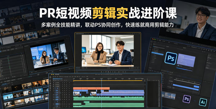 PR短视频剪辑实战进阶课，多案例全技能精讲，联动PS协同创作，快速练就商用剪辑能力-优优云创网