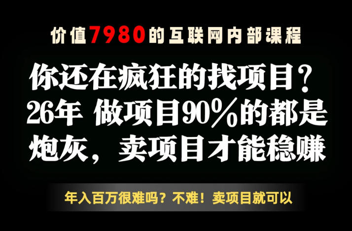 26年请不要疯狂的找项目了,卖项目远比你想象的暴利,你也可以月入10W+【揭秘】-优优云创网