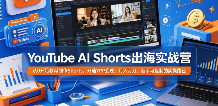 YouTube AI Shorts出海实战营，从0开始教AI制作Shorts，开通YPP变现，月入万刀，新手可复制的实操路径-优优云创网