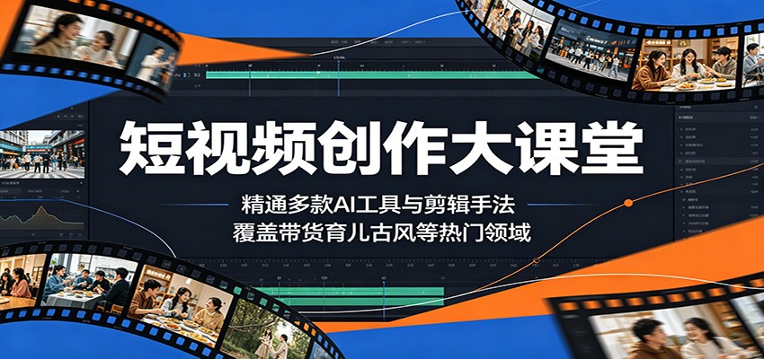短视频创作大课堂：精通多款AI工具与剪辑手法，覆盖带货、育儿、古风等热门领域-优优云创网