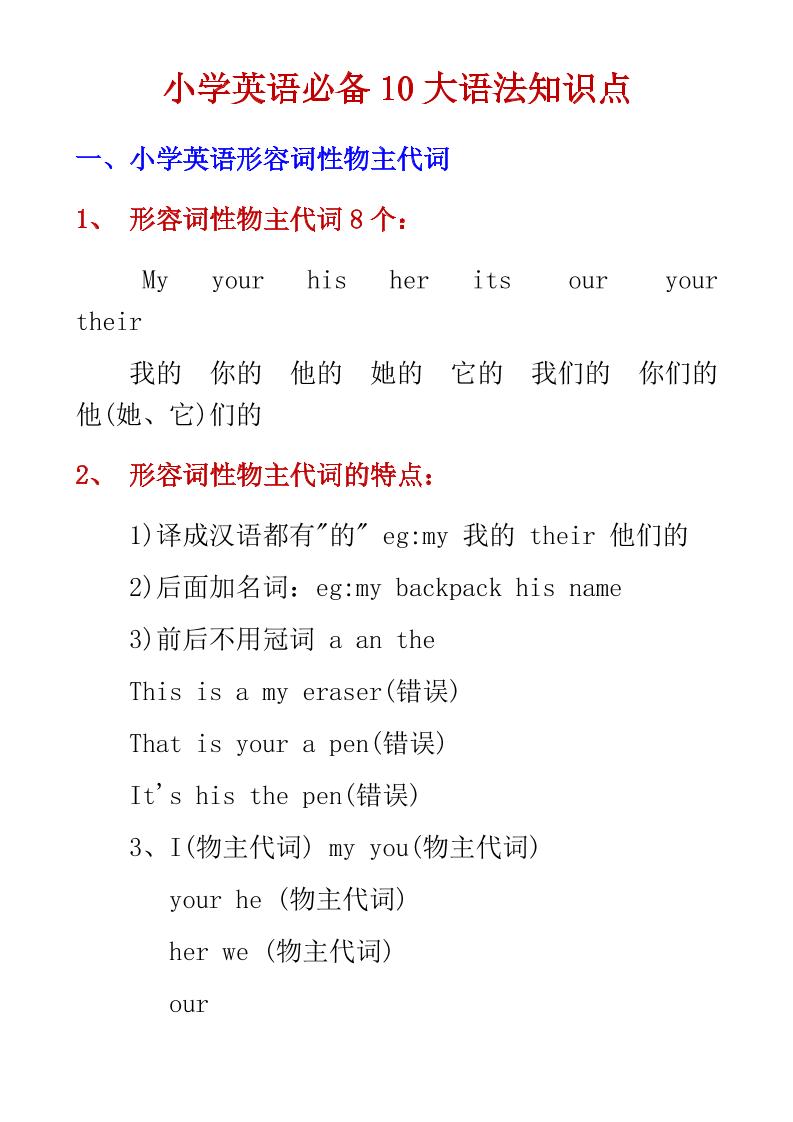 六年级下英语小学必备10大语法知识点-优优云创网