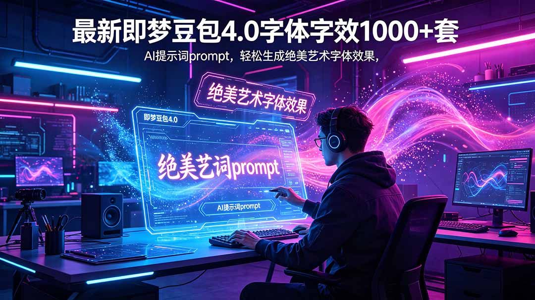 最新即梦豆包4.0字体字效1000+套，AI提示词prompt，轻松生成绝美艺术字体效果-优优云创网