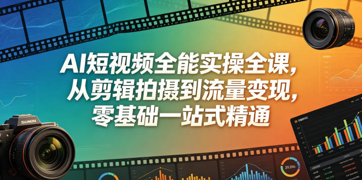 AI短视频全能实操全课，从剪辑拍摄到流量变现，零基础一站式精通-优优云创网