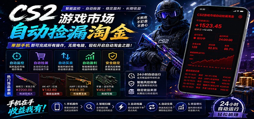 CSGO挂机捡漏项目通过利用游戏饰品交易机制，结合薄凉软件辅助捡漏，实现盈利-优优云创网