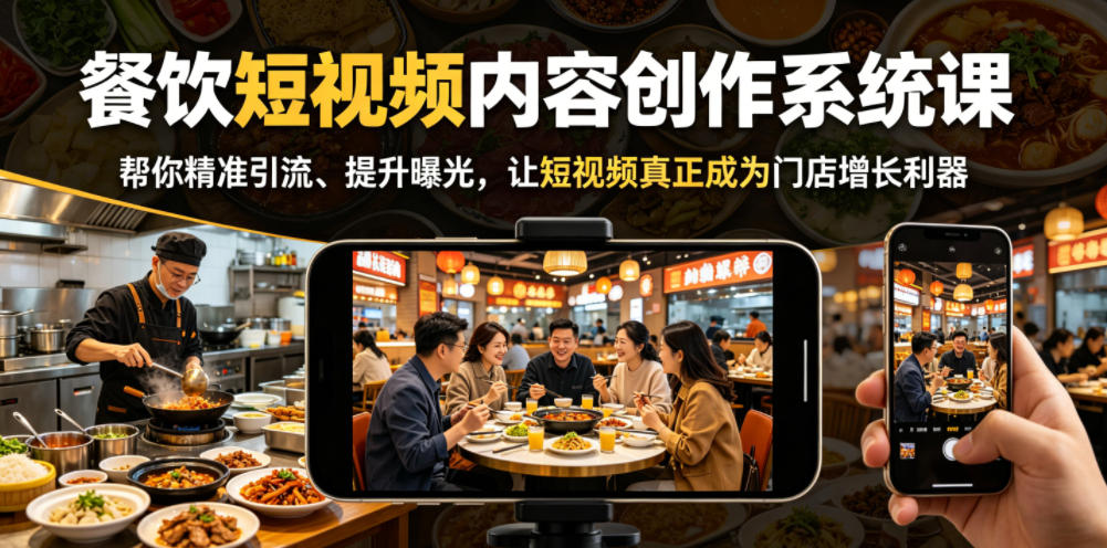 餐饮短视频内容创作系统课,帮你精准引流、提升曝光,让短视频真正成为门店增长利器-优优云创网