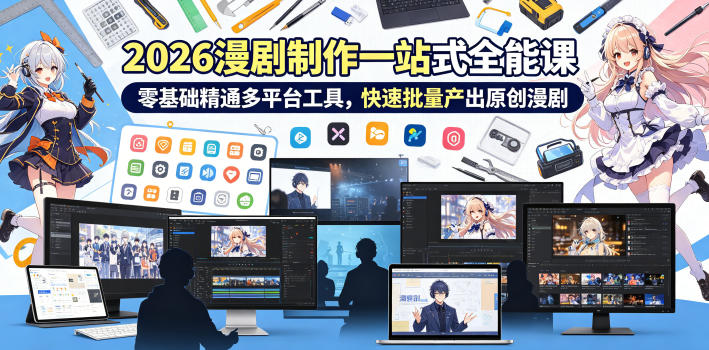 2026 AI漫剧制作一站式全能课，零基础精通多平台工具，快速批量产出原创漫剧-优优云创网