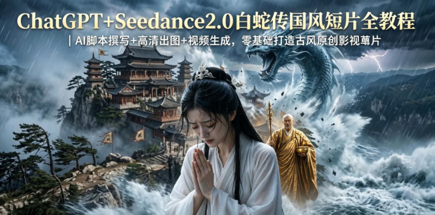 ChatGPT+Seedance2.0白蛇传国风短片全教程｜AI脚本撰写+高清出图+视频生成，零基础打造古风原创影视短片-优优云创网