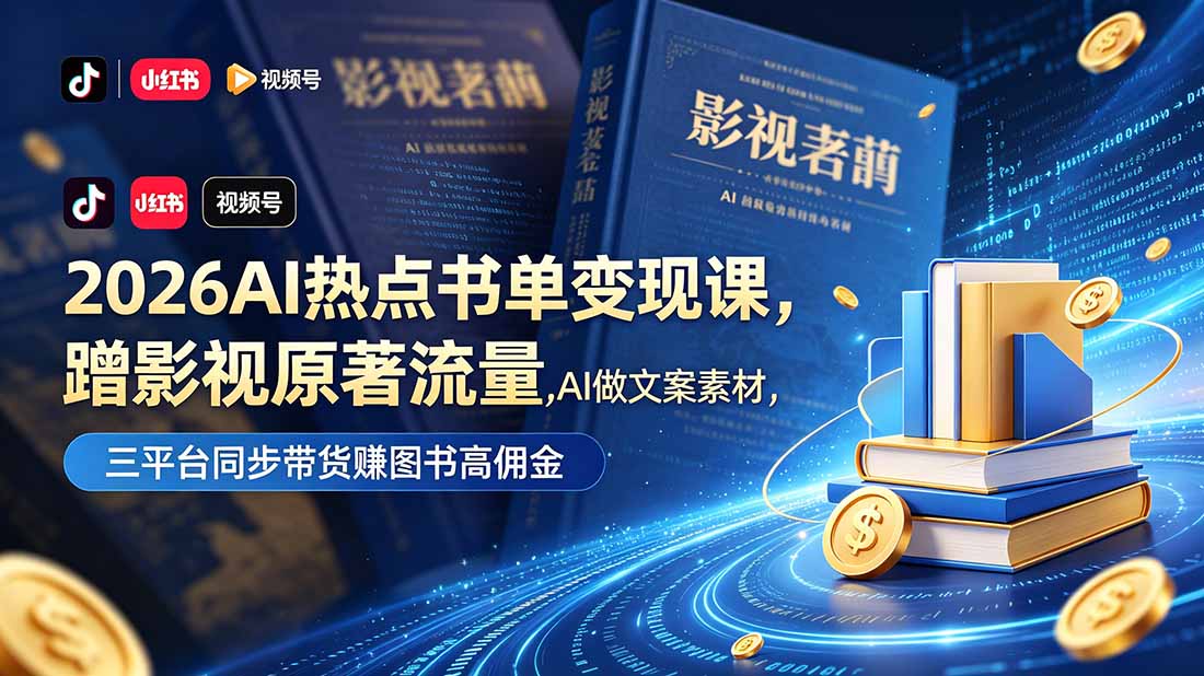 2026AI热点书单变现课，蹭影视原著流量，AI做文案素材，三平台同步带货赚图书高佣金-优优云创网