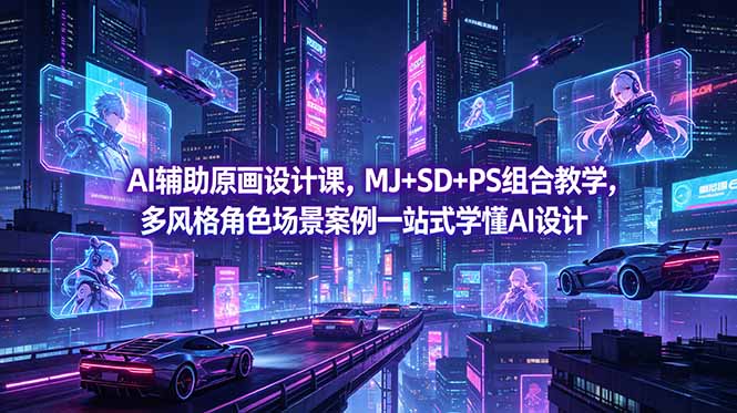 AI辅助原画设计课，MJ+SD+PS组合教学，多风格角色场景案例一站式学懂AI设计-优优云创网