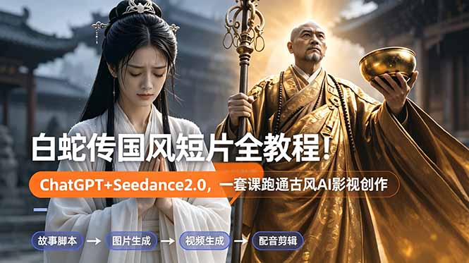 白蛇传-国风短片全教程！ChatGPT+Seedance2.0，一套课跑通古风AI影视创作-优优云创网