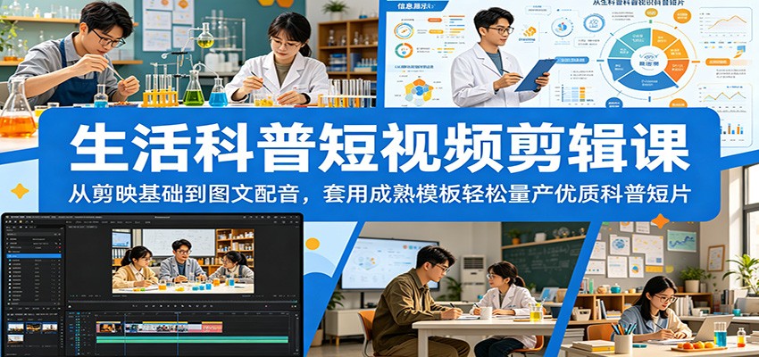 生活科普短视频剪辑课：从剪映基础到图文配音，套用成熟模板轻松量产优质科普短片-优优云创网