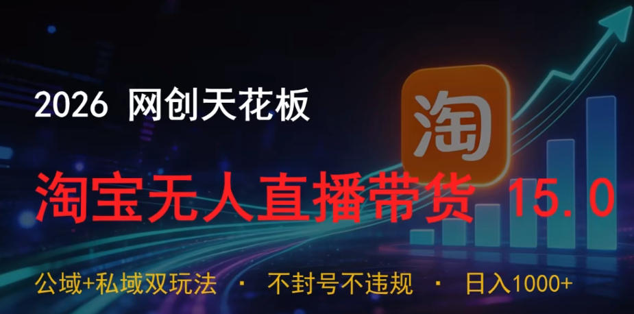 2026网创天花板，淘宝无人直播带货15.0，公域+私域双玩法，日入1k+，不违规不封号【揭秘】-优优云创网