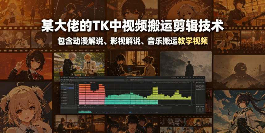 某大佬的TK中视频搬运剪辑技术,包含动漫解说、影视解说、音乐搬运教学视频-优优云创网