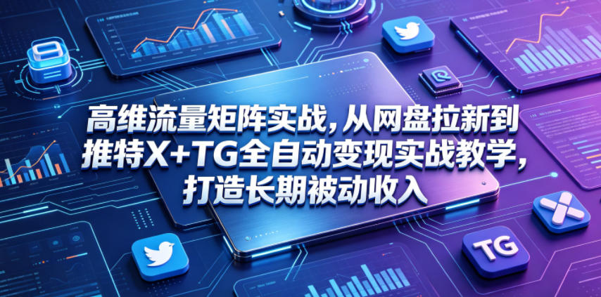 高维流量矩阵实战，从网盘拉新到推特X+TG全自动变现实战教学，打造长期被动收入-优优云创网