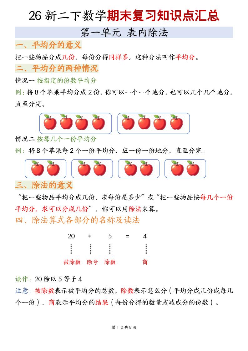 二年级下数学期末复习知识点汇总《沪教版》-优优云创网