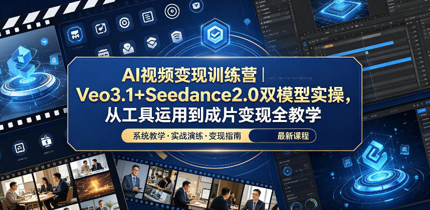 AI视频变现训练营｜Veo3.1+Seedance2.0双模型实操，从工具运用到成片变现全教学-优优云创网