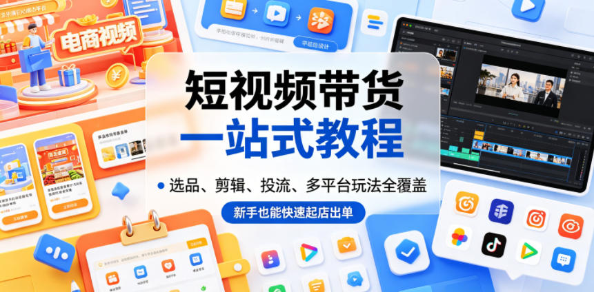 短视频带货一站式教程,选品、剪辑、投流、多平台玩法全覆盖,新手也能快速起店出单-优优云创网