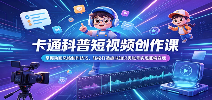 卡通科普短视频创作课：掌握动画风格制作技巧，轻松打造趣味知识类账号实现涨粉变现-优优云创网