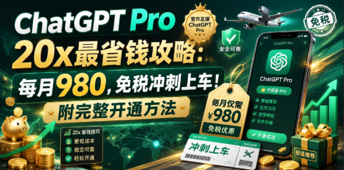 ChatGPT Pro 20x最省钱攻略：每月980，免税冲刺上车！附完整开通方法【文档】-优优云创网