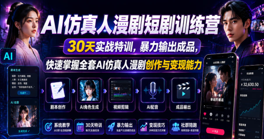 20260610123832678-f1a219a23f8e36409a1202625d2efe13 AI仿真人漫剧短剧训练营,30天实战特训,暴力输出成品,快速掌握全套AI仿真人漫剧创作与变现能力