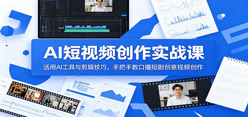 AI短视频创作实战课：活用AI工具与剪辑技巧，手把手教口播短剧创意视频创作-优优云创网