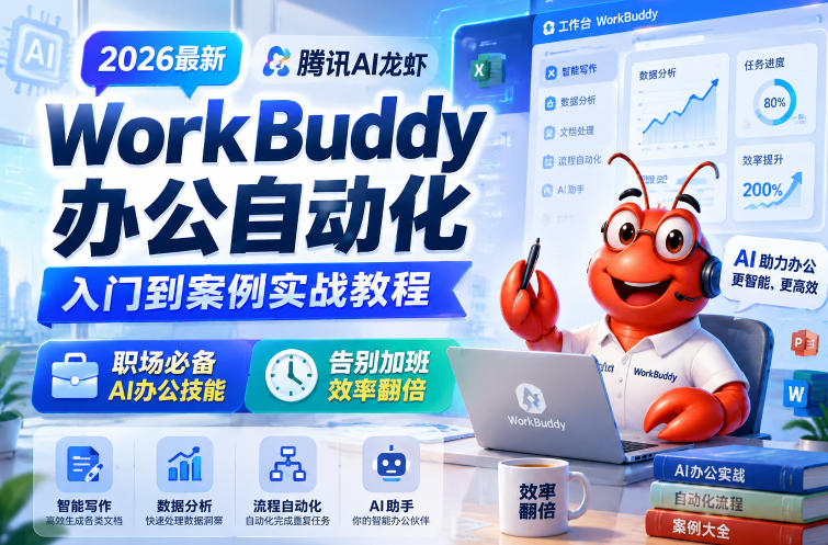 2026最新腾讯AI龙虾WorkBuddy办公自动化入门到案例实战教程,职场必备AI办公技能,告别加班,效率翻倍-优优云创网