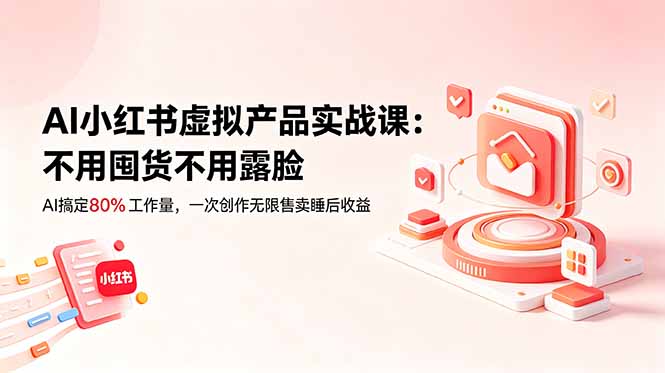 AI小红书虚拟产品实战课-更新:不用囤货不用露脸,AI搞定80%工作量,一次创作无限售卖睡后收益-优优云创网